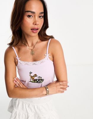 ASOS DESIGN cami top with embroidered bambi disney licence graphic in lilac | ASOS