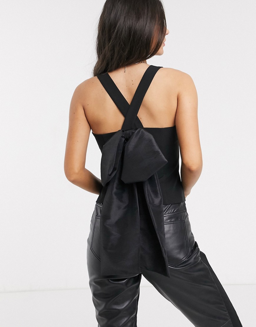 Asos Design Cami Top With Extreme Bow Back Detail In Black