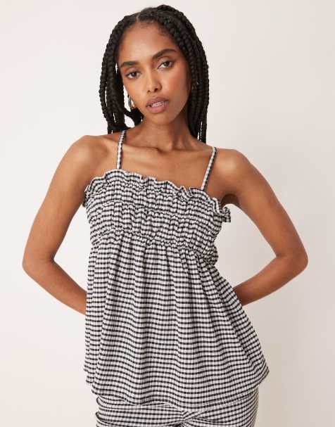 ASOS DESIGN cami top with frill detail co-ord in mono gingham - view 1