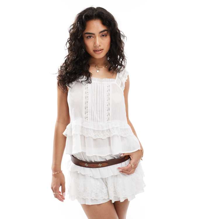 ASOS DESIGN cami top with pleated front and ruffle lace