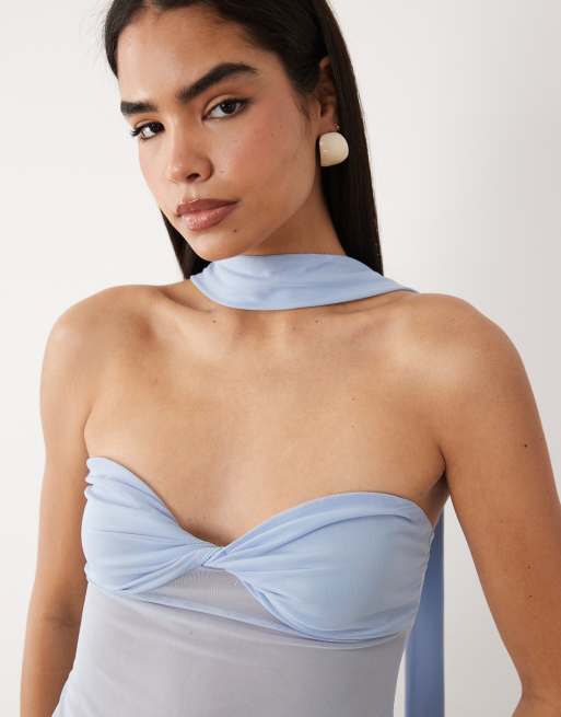 ASOS DESIGN cami top with scarf detail in blue, 2 of 4
