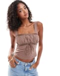 [ASOS DESIGN] ASOS DESIGN cami top with trim detail in brown L Brown