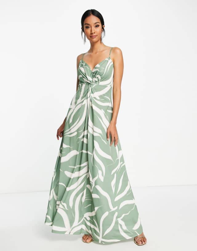 ASOS DESIGN cami twist front maxi dress in green smudge print - MULTI