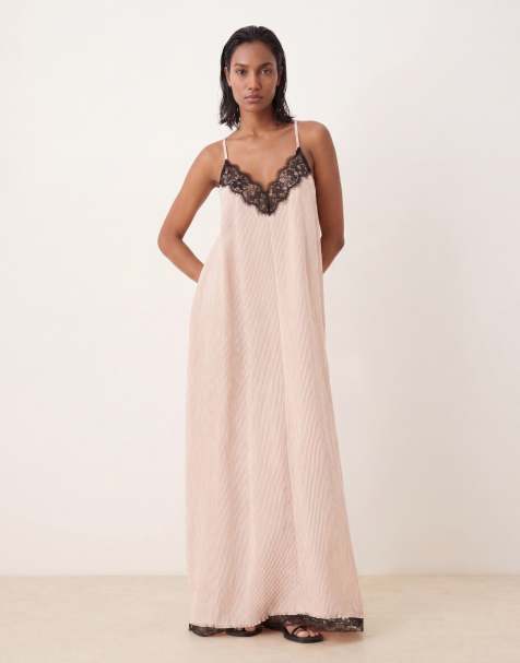 ASOS DESIGN cami v neck maxi sundress with lace overlay in stripe 