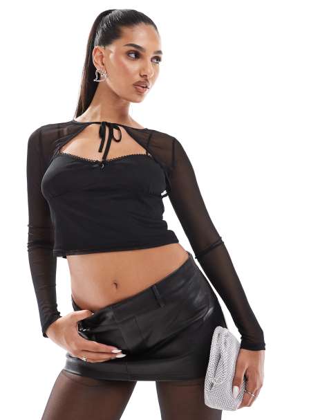 ASOS DESIGN - Cami van mesh met bolero-detail in zwart - view 1