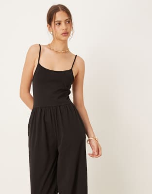 Asos Design Shirred Halter Neck Jumpsuit In Black