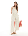[ASOS DESIGN] ASOS DESIGN cami wide leg jumpsuit with pockets in stone-Neutral 12 STONE