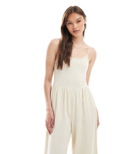 ASOS DESIGN cami wide leg jumpsuit with pockets in stone, 3 of 4