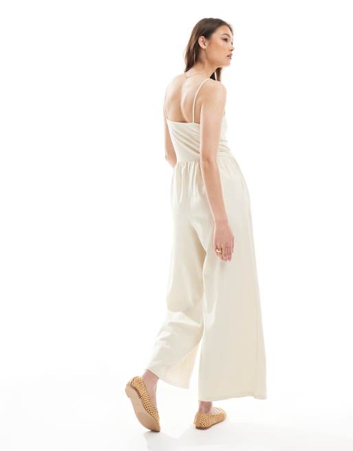 ASOS DESIGN cami wide leg jumpsuit with pockets in stone, 4 of 4