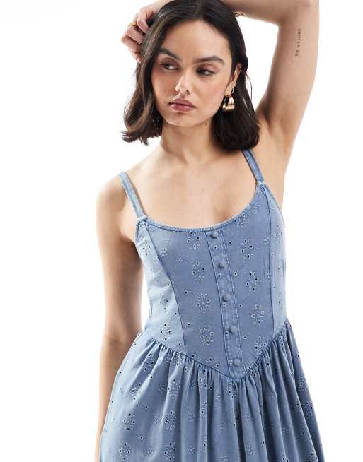 white christmas dresses Button Front Sleeveless Denim Dress – Christina Greene main image 1