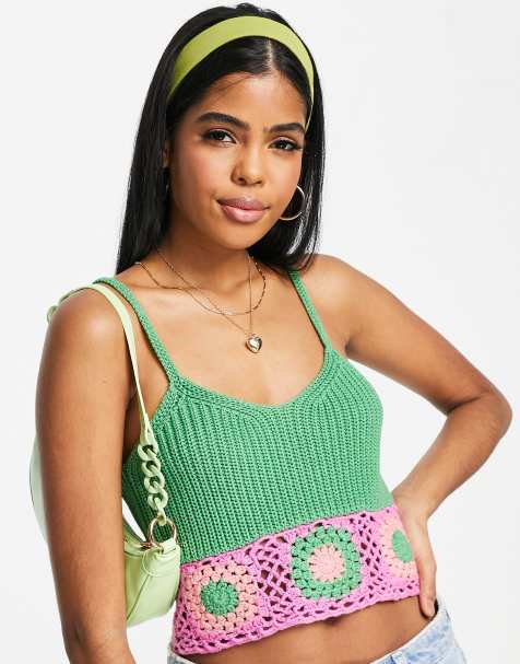 ASOS DESIGN cami with colourful crochet trim hem 