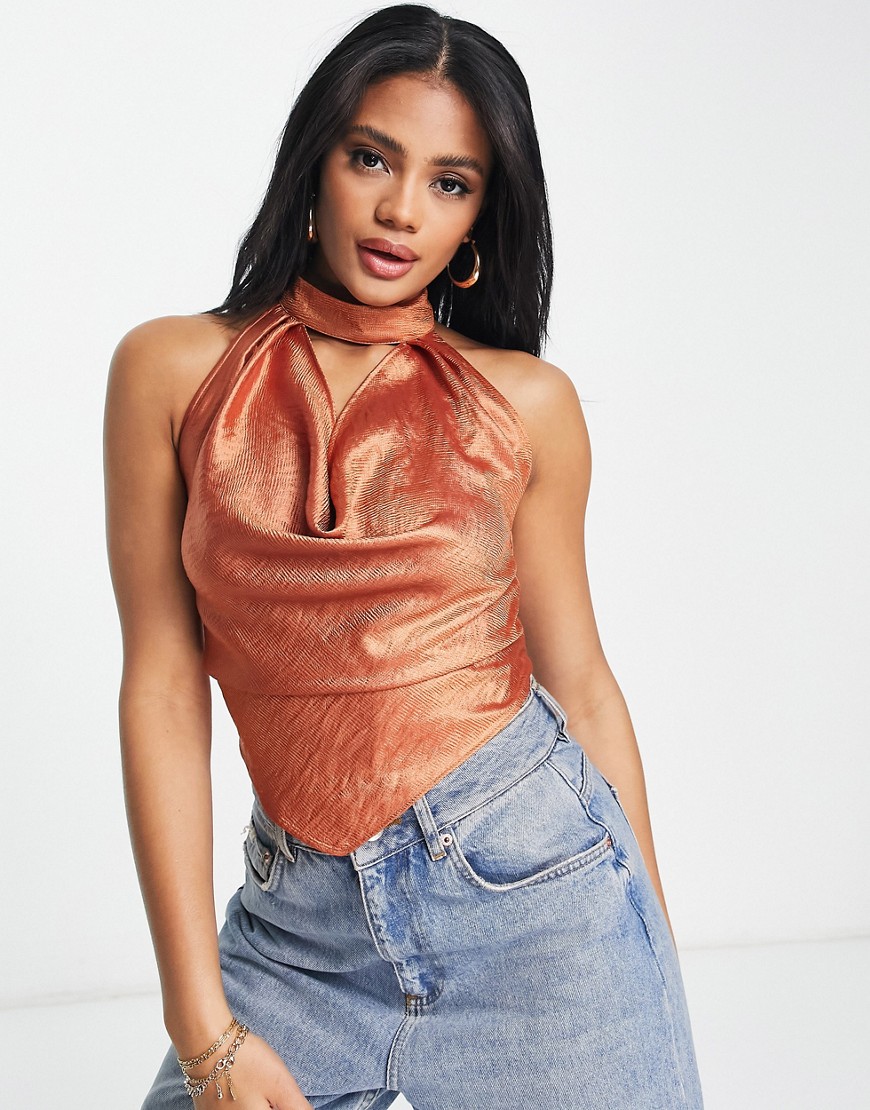 ASOS DESIGN cami with cowl neck and open back in orange