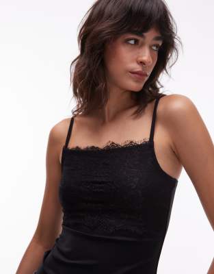 Asos Design Cami With Deep Lace Trim In Black