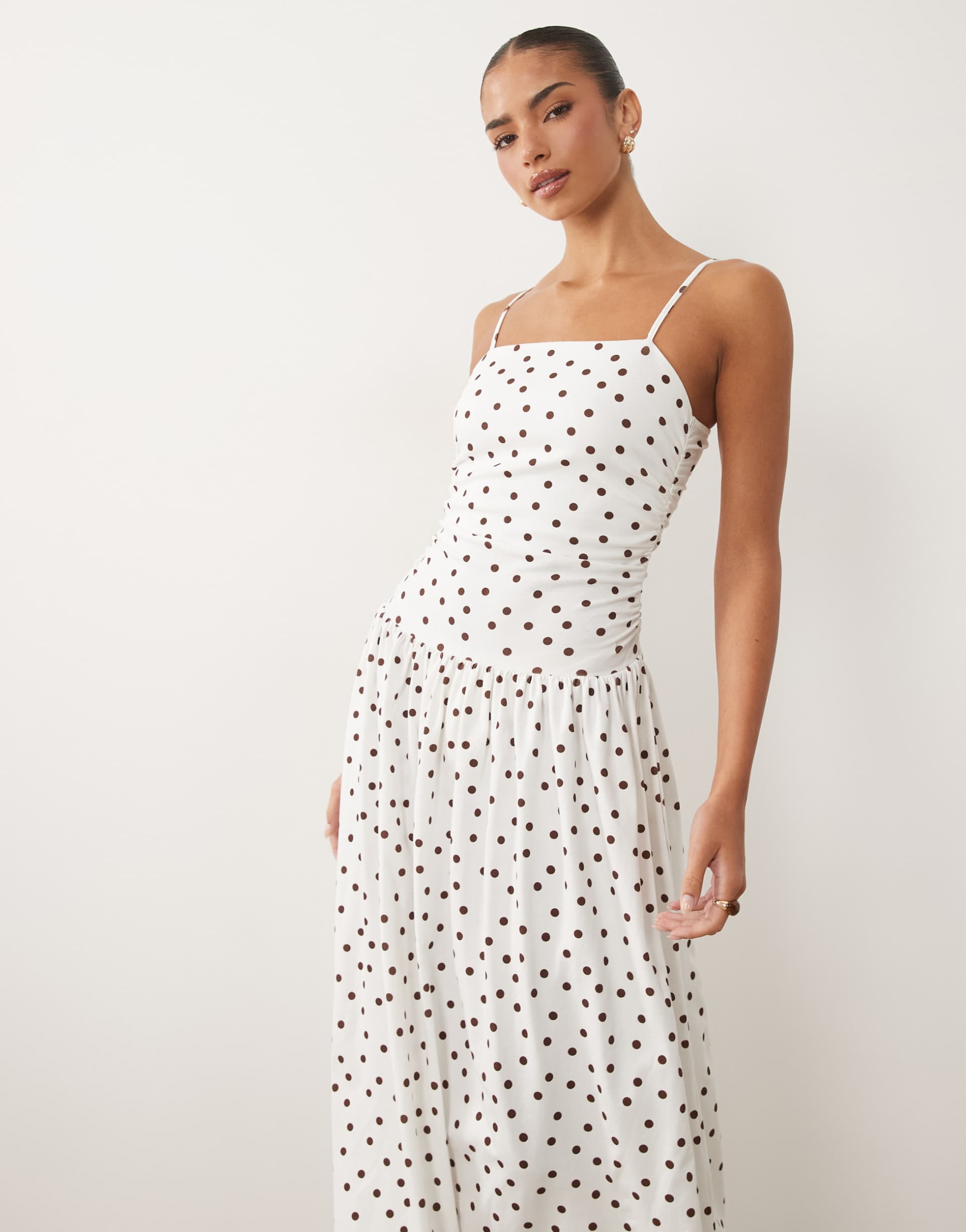 asos design cami with full skirt midi dress polka dot print