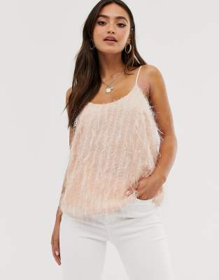 ASOS DESIGN cami with metallic fringe-Pink