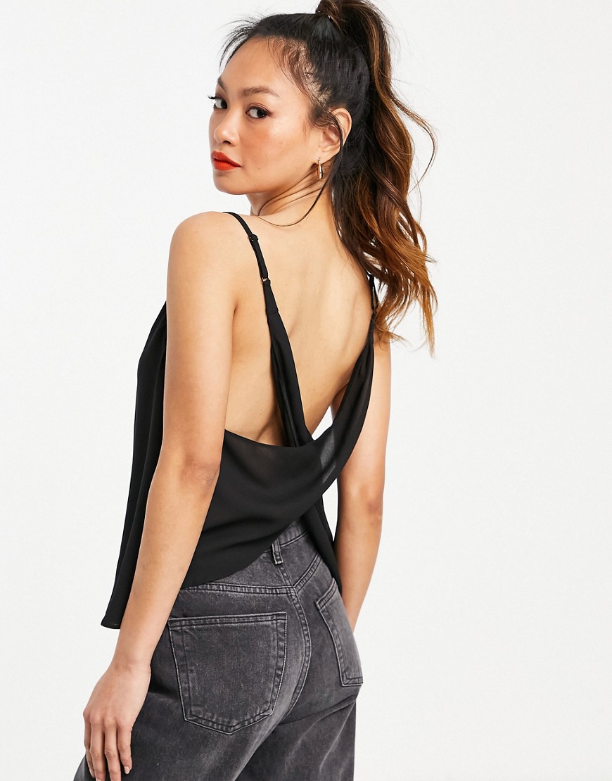 ASOS DESIGN cami with open wrap back detail in black