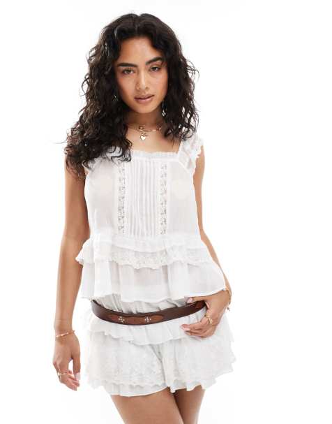 ASOS DESIGN cami with pleat front and ruffle lace shoulder - view 1