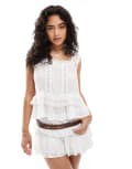 [ASOS DESIGN] ASOS DESIGN cami with pleat front and ruffle lace shoulder-White 6 WHITE