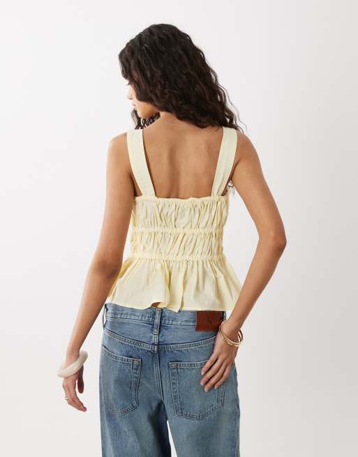 ASOS DESIGN cami with ruched detail and bows in buttermilk, 4 of 4