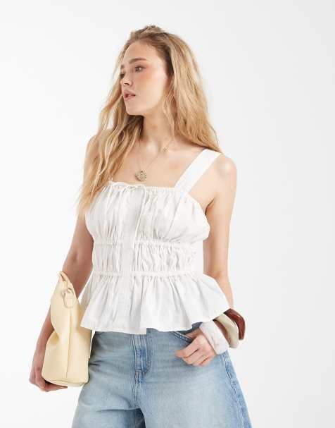 ASOS DESIGN cami with ruched detail and bows in white - view 1