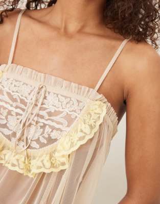 Asos Design Cami With Ruffle Lace Detail And Ribbon Tie In White