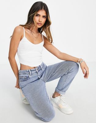 ASOS DESIGN cami with scarf hem and lace trim in white