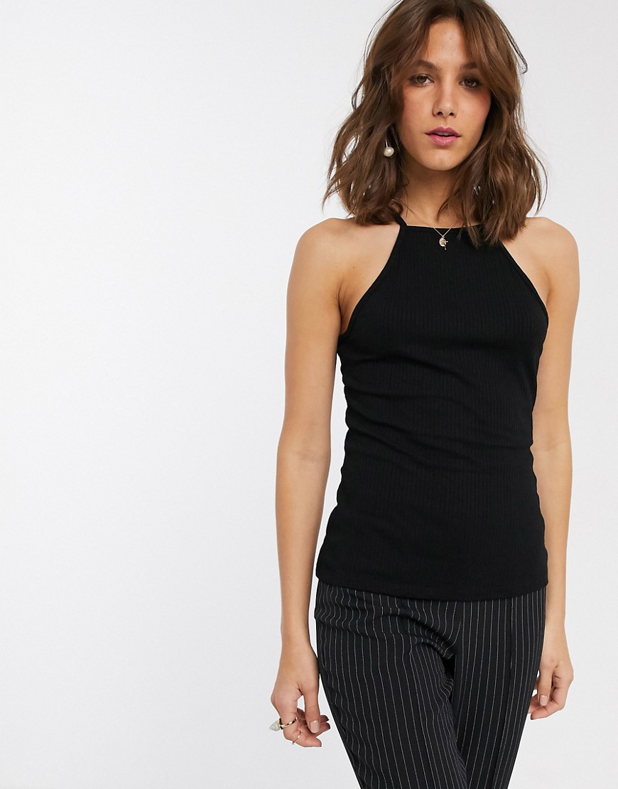 ASOS DESIGN cami with square neck in fitted rib in black