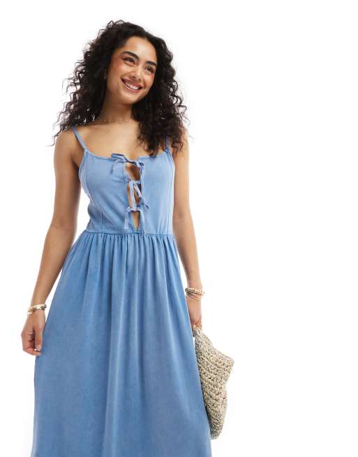 asos edition plunge cami midi dress with full skirt ASOS Design - Plunge Neck Structured Full Skirt Midi Dress - Women - Polyester/Spandex - 12 US