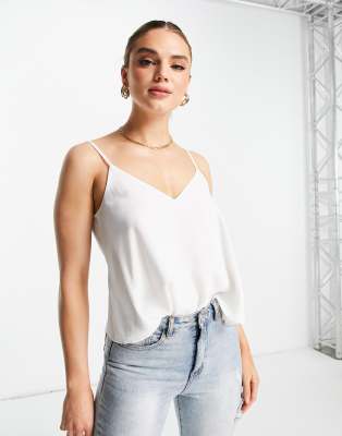 ASOS DESIGN cami with v neck in ivory-White