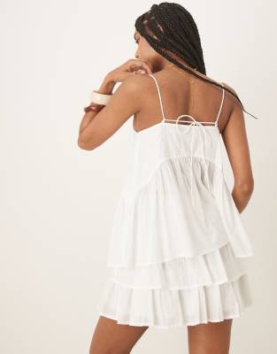 Asos Design Cami With Volume Peplum And Tie Straps In White