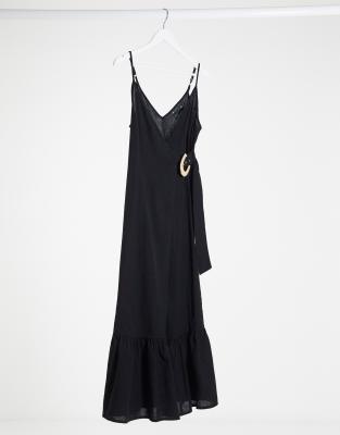 asos design wrap maxi dress with buckle belt
