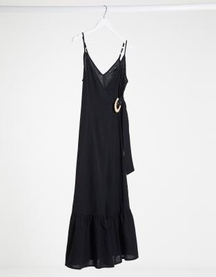 asos black linen dress