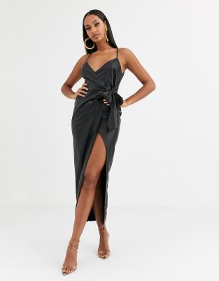 asos design cami wrap maxi dress with tie waist