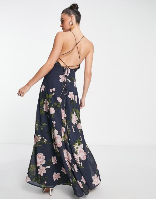 Floral Lace Up Slim Cami Maxi Dress