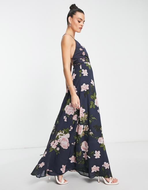 Mia floral wrap hot sale maxi dress navy