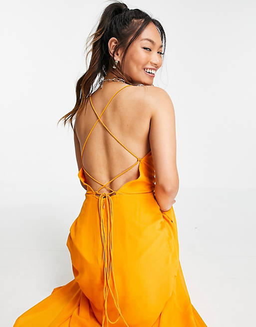  cami wrap maxi dress with lace up back 