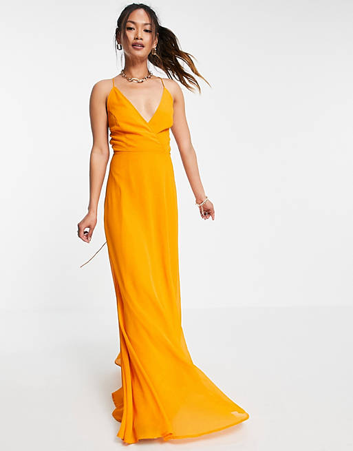  cami wrap maxi dress with lace up back 