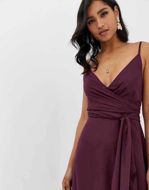 Asos design cami wrap shop midi dress with tie waist