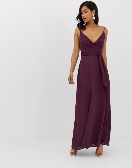 Asos design cami wrap sale maxi dress with tie waist