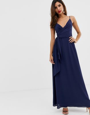 asos design cami maxi dress in crinkle chiffon with lace waist and strappy back detail