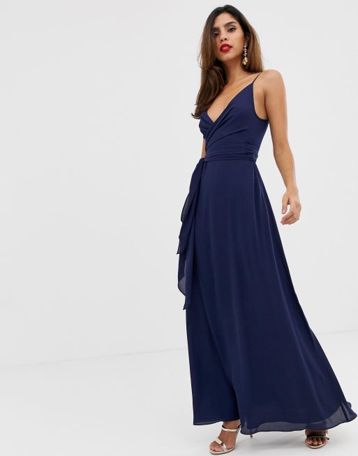 Asos design cami wrap sale maxi dress with tie waist