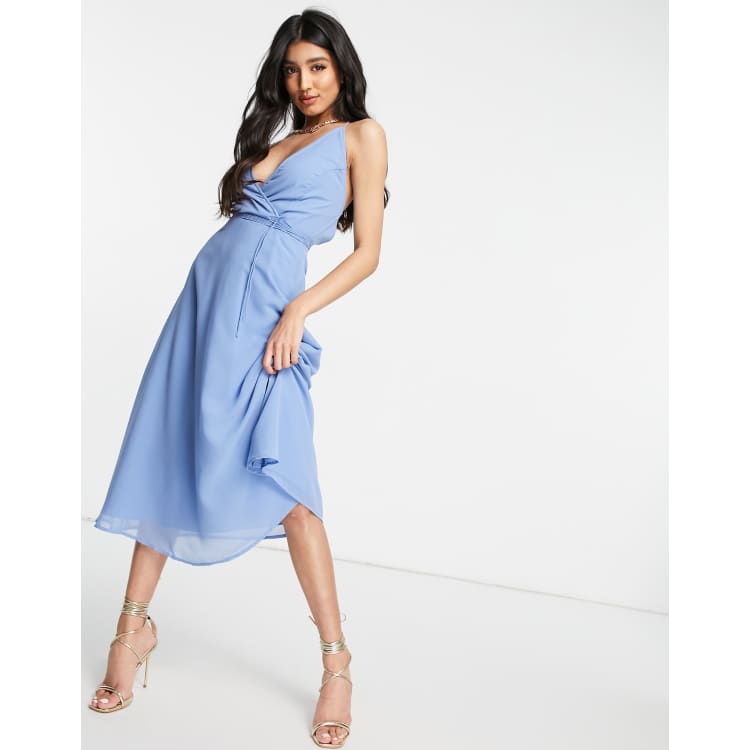 ASOS DESIGN cami wrap midi dress with lace up back