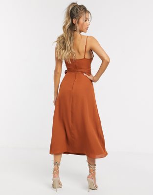 cami wrap midi dress with tie waist