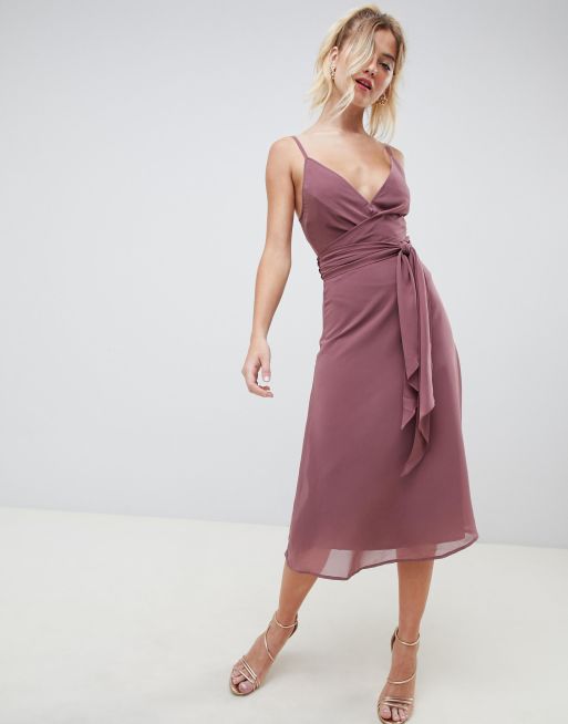 Asos design cami midi dress clearance with wrap waist in satin