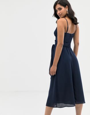 asos design cami wrap mini dress with tie waist