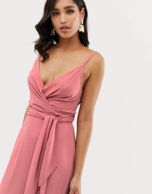 Asos design cami midi best sale wrap dress in satin