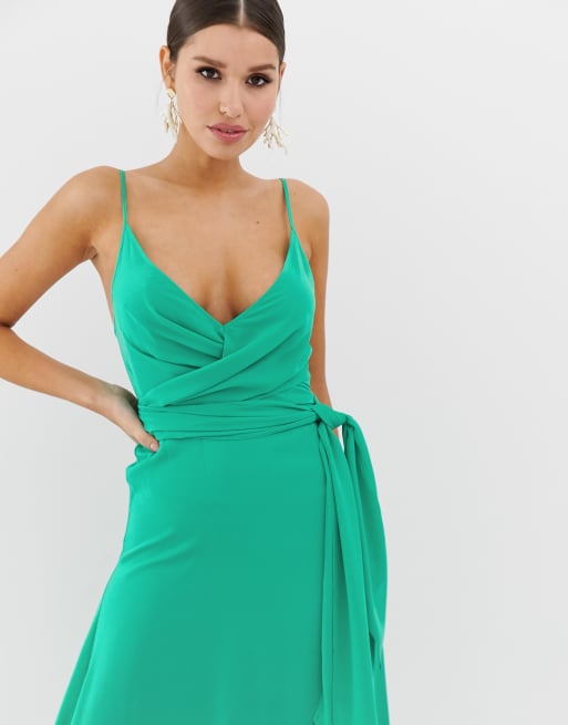 Asos design cami wrap hot sale midi dress with tie waist