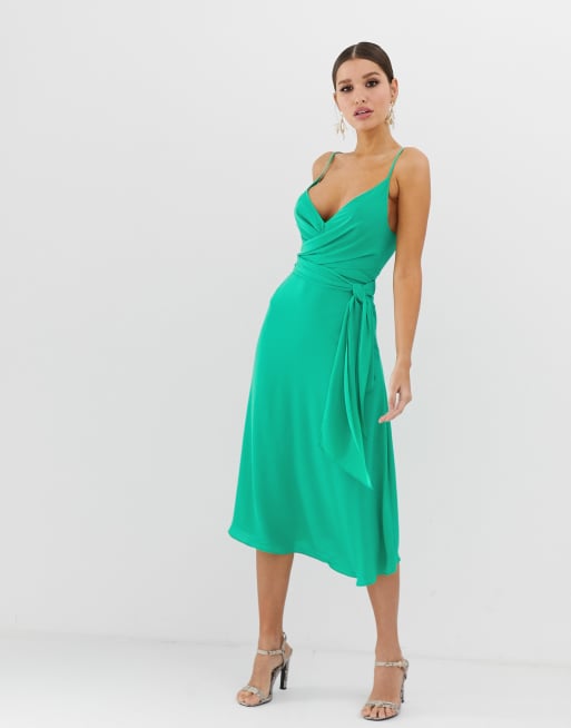 Cami wrap midi shop dress with tie waist