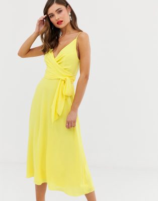 asos design cami wrap midi dress with tie waist