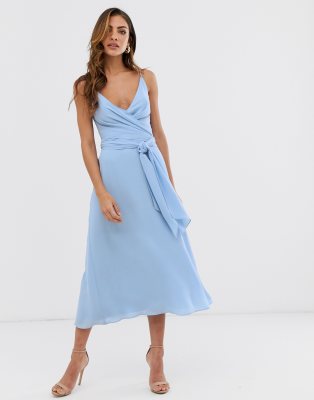 asos design cami wrap midi dress with tie waist